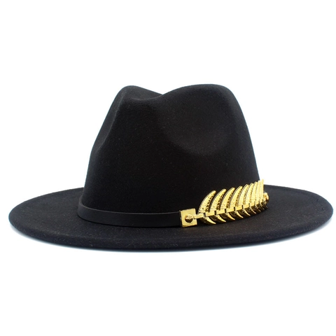 Vintage Fedora Hat Men Women Woolen Felt Wide Brim Jazz Hat With Metal Feather Buckle Winter Warm Party Dress Hat