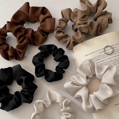 Satin Scrunchies Faux Satin Hair Ties Elastic Ponytail Holders French Style Solid Color Elegant Hair Accessories For Women