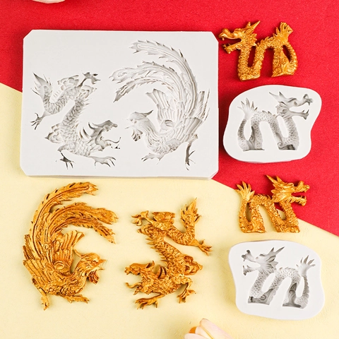 Chinese Dragon Phoenix Auspicious Cloud Silicone Mold Fondant Cake Border Relief Baking DIY Resin Casting Plaster Tool