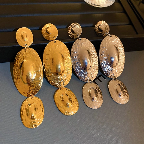 Orecchini A Goccia Ovali Martellati Con Perno In Acciaio Gioielli In Metallo Geometrici Per Donna