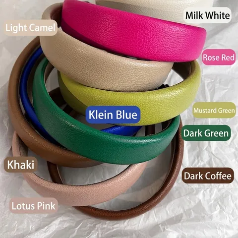 Padded Headband Litchi Grain PU Leather Sponge Thickened Non Slip Solid Color Elegant Retro Hair Hoop For Women