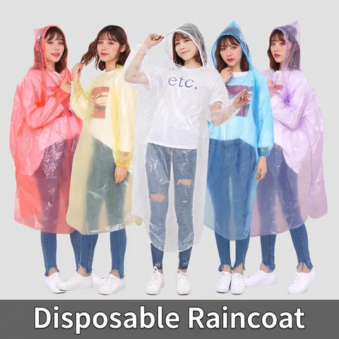 Impermeabile Usa E Getta Portatile In Plastica PE Spessore Poncho Con Cappuccio Per Viaggi All'aperto Emergenza Trasparente
