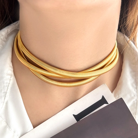 Multi Layer Choker Necklace Stainless Steel Snake Bone Chain Punk Gothic Geometric Adjustable Neck Jewelry For Women