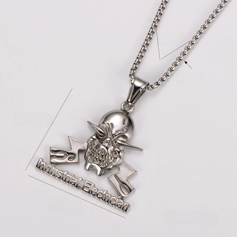 Collar Con Colgante De Calavera De Acero Inoxidable Electricista Industrial Joyería Hip Hop Punk Para Hombre