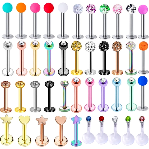 Stainless Steel Acrylic Rhinestone Labret Stud Piercing Jewelry For Lip Ear Nose Punk Fashion Unisex Body Jewelry