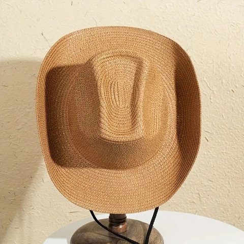 Western Straw Cowboy Hat Wide Brim Hand Woven Sun Protection Breathable Outdoor Summer Beach Travel Fashion Adjustable