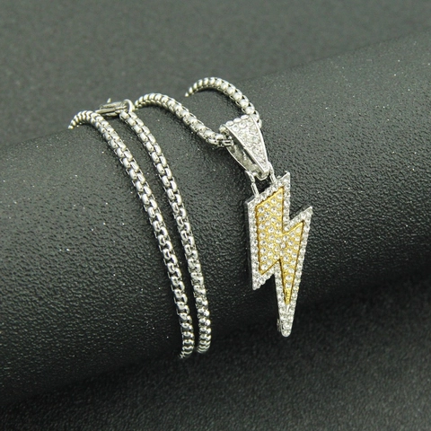 Collar Con Colgante De Rayo Hip Hop Iced Out Rhinestone Aleación Joyería Streetwear Estilo Punk Para Hombres Mujeres