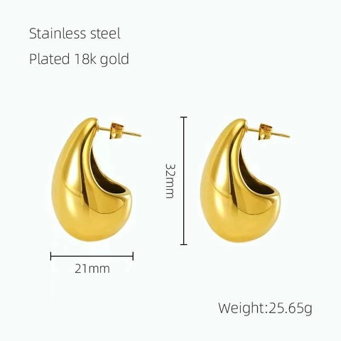 Chunky Wassertropfen Ohrringe 18K Vergoldeter Edelstahl Wasserfall Design Mode Hochglanzpolierter Schmuck Für Damen