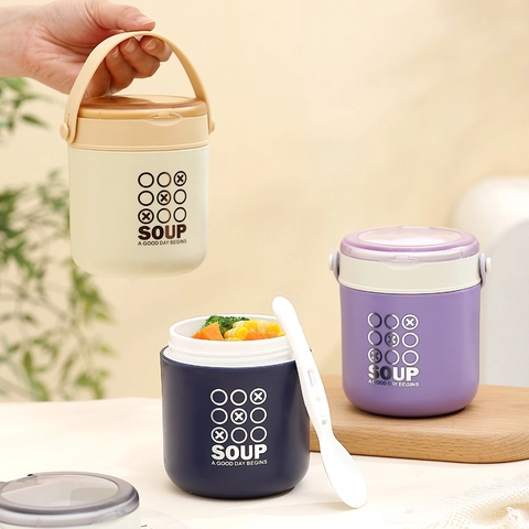 Tazza Da Minestra Isolata Portatile Acciaio Inossidabile 304 Contenitore Colazione Con Cucchiaio Pieghevole Manico Termico