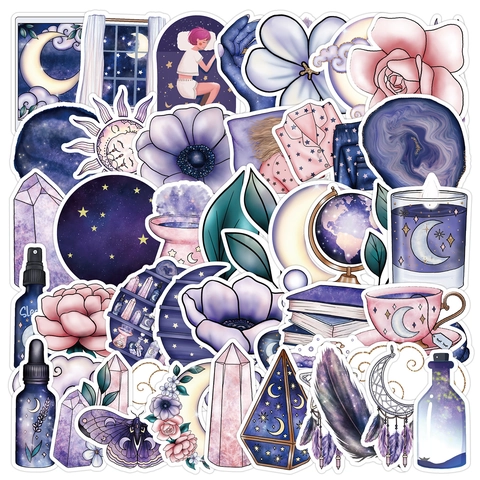 Adesivi In Vinile Impermeabili Tema Cielo Stellato Luna Tarocchi Per Laptop Borraccia Bagagli Scrapbooking Estetico Viola