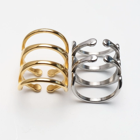 Anello In Acciaio Inossidabile Geometrico Per Donna Minimalista Multistrato Cavo Largo Moderno Design Gioielli