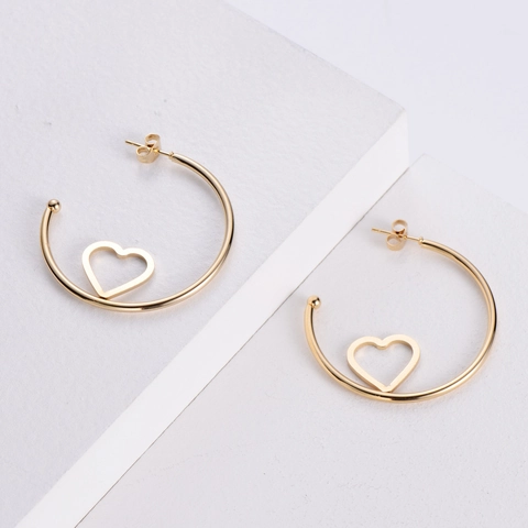 Vergoldete Metall Creolen Hohle Herzform Geometrisch Einfacher Harajuku Stil Damen Accessoire