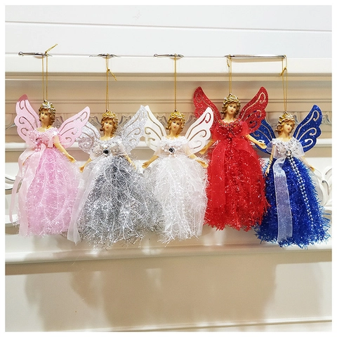 Angelo Di Natale Ornamento Da Appendere Plastica Maglia Pizzo Ali Scintillanti Decorazione Albero Festa