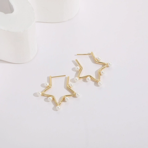 Boucles D'oreilles Minimalistes En Forme De Coeur Et D'étoile En Cuivre Plaqué Or 14K Avec Künstliche Perles Mode