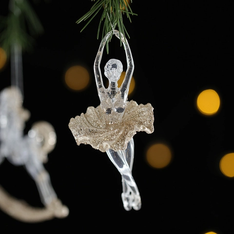 Christmas Hanging Ornament Acrylic Sparkling Glitter Carousel Ballerina Bell Pumpkin Carriage Holiday Tree Decor