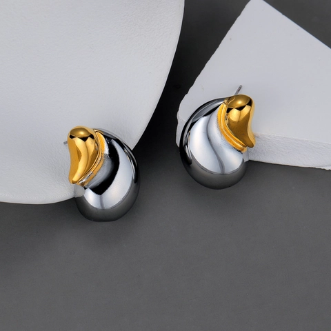 Minimalistische Edelstahl Wassertropfen Herz Ohrstecker Zweifarbig Gold Silber Galvanisiert Mode Schmuck Für Damen Geschenk