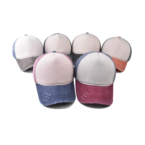 Berretto Da Baseball In Cotone Lavato Consumato Blocchi Di Colore Stile Vintage Regolabile Protezione Solare Unisex