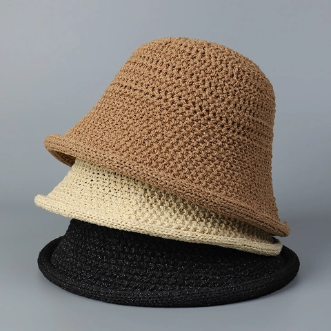 Damen Strick Fischerhut Atmungsaktiv Ausgehöhlt Polyester Sonnenschutz Faltbar Einfarbig Mode Sommer Accessoire