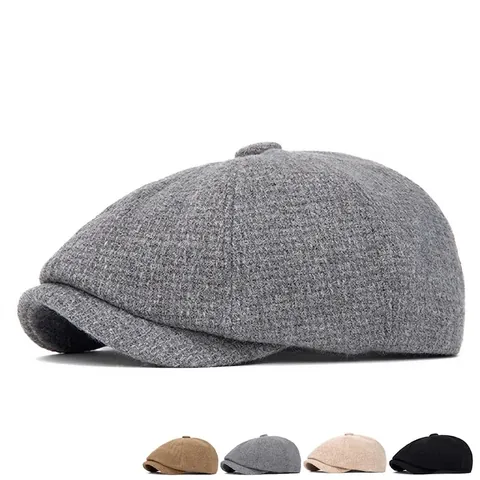 Vintage Schirmmütze Wollmischung Tweed Achteckige Flache Kappe Verstellbar Für Herren Warm Herbst Winter Britischer Stil