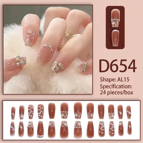 Lange Coffin Kunstnagels Nude Blush Verloop Met Kunstparels En Steentjes Elegante Kunstnagels Inclusief Lijm
