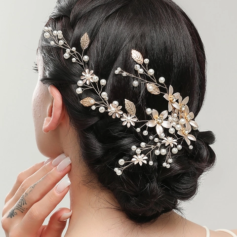 Vite Per Capelli Da Sposa Cerchietto Lega Foglia Floreale Perla Artificial Strass Matrimonio Accessori Per Capelli Per Donna