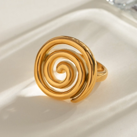 Roestvrijstalen Ring 18K Verguld Spiraal Ontwerp Kleurvast Waterdicht Hypoallergeen Minimalistische Sieraden Voor Dames