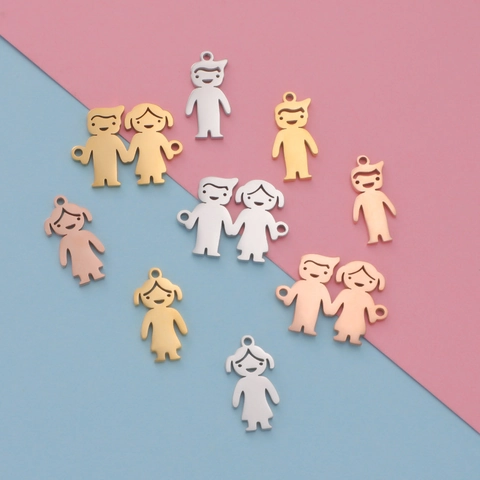 Stainless Steel Cartoon Boy Girl Couple Charms Mirror Polished DIY Jewelry Pendants For Necklace Bracelet Making