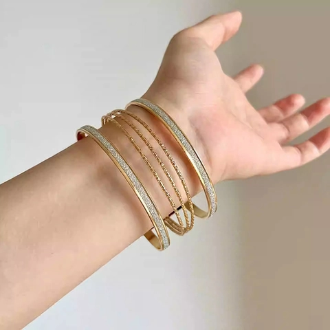 Brazalete Abierto Multicapa Para Mujer Aleación Color Dorado Esmerilado Purpurina Cuerda Trenzada Joyería Geométrica Minimalista