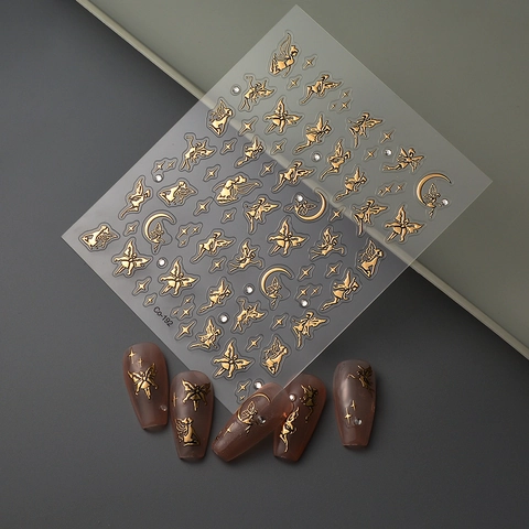 Adesivi Per Unghie 5D In Rilievo Oro Fata Luna Stelle Impermeabili Adesivi Decorazione Manicure DIY