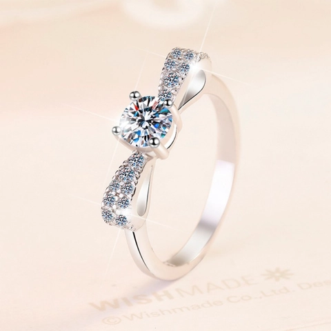 925 Sterling Silver Bowknot Ring For Women Moissanite Zirconia Inlaid Bow Adjustable Wedding Engagement Party Finger Ring Fine Jewelry