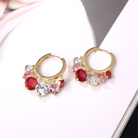 Orecchini A Cerchio Con Zirconi Colorati Base In Rame Huggie Pendenti Nappa Gioielli Di Lusso Vintage Per Donne