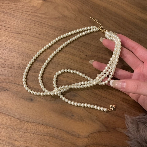 Vintage Französischer Stil Mehrlagige Künstliche Perlenkette Mit Goldenem Herzanhänger Aus Legierung Hip Hop Schlüsselbeinkette