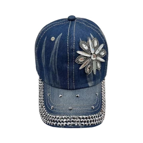 Cappellino Da Baseball In Denim Con Fiori Di Strass Cappello Parasole Lavato Per Donna Moda Vintage Regolabile