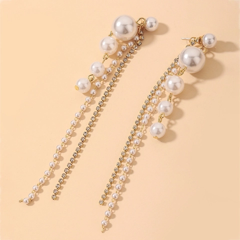 Boucles D'oreilles Pendantes À Pampilles Avec Künstliche Perle D'imitation Strass Alliage Et Tige En Argent Sterling 925 Élégant