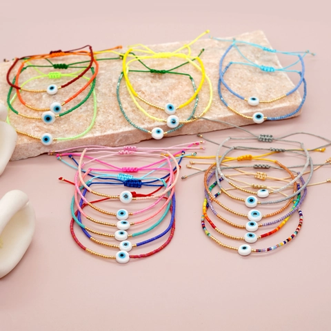 Bracciale Occhio Greco Fatto A Mano Cordino Intrecciato Regolabile Perline Miyuki Stile Etnico Boho Gioielli Fortuna Donna