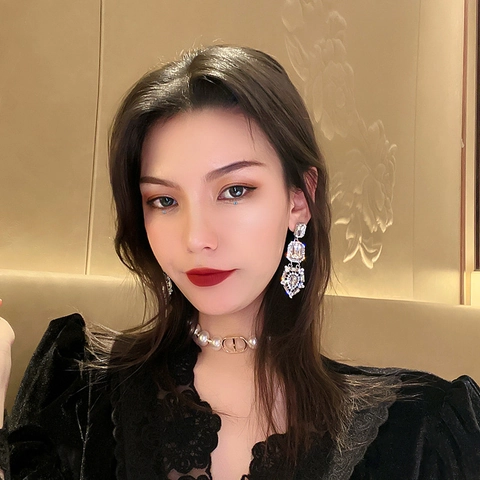 Geometric Square Teardrop Dangle Earrings Luxury Alloy Rhinestone Synthetic Crystal 925 Sterling Silver Earring Post
