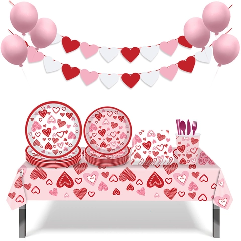 Stoviglie Usa E Getta Con Motivo A Cuore Di San Valentino Piatti Di Carta Bicchieri Tovaglioli Tovaglia Rosa Rosso Festa