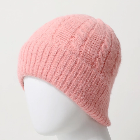 Cable Knit Beanie Hat Warm Winter Soft Plush Knitted Skull Cap Solid Color Outdoor Daily Wear For Women