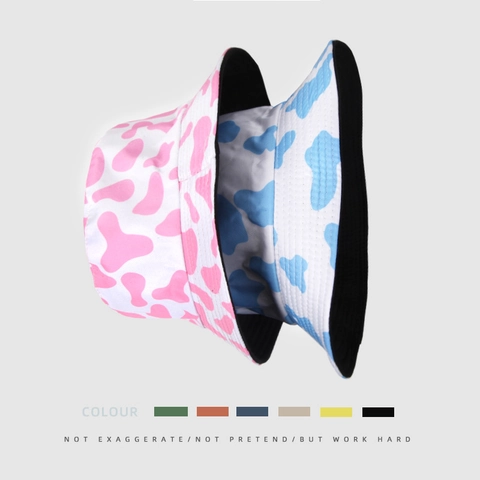 Cow Print Bucket Hat Polyester Breathable Sun Protection Outdoor Casual Fisherman Cap Women Men