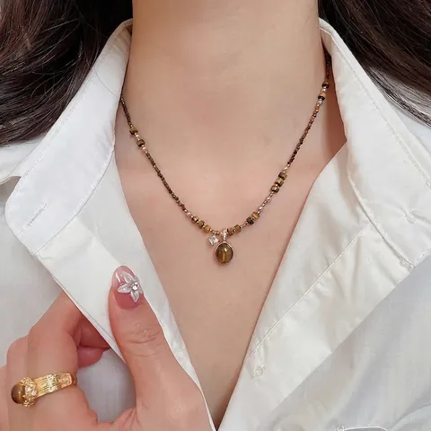 Tigerauge Halskette Ring Ohrringe Schmuck Zirkon Vergoldet Kupfer Mit Silbernen Ohrsteckern Retro Für Damen