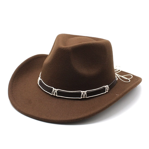 Western Cowboy Hat Wide Brim Wool Felt Fedora Vintage Sun Protection Outdoor Jazz Hat For Men Women