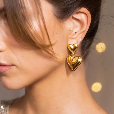 Women Fashion Stainless Steel Heart Drop Earrings 18K Gold Silver Plated 3D Geometric Love Heart Stud Earrings Jewelry