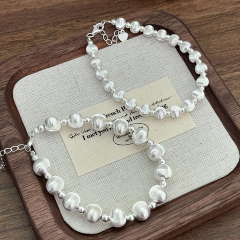 S925 Sterling Silver Beaded Bracelet For Women Geometric Heart Pendant Adjustable Fortune Ball Chain Fashion Jewelry Accessory