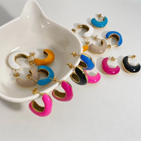 Stainless Steel Hoop Earrings C-Shaped Enamel Colorful Glaze Vacuum Plated Gold Retro Minimalist Chic Jewelry For Women