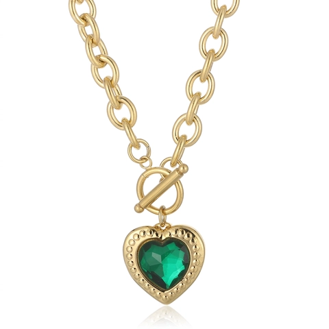 Collana Con Ciondolo a Cuore in Acciaio Inossidabile Per Donna Cuore Colorato in Cristallo di Vetro Chiusura a Toggle Gioielli di Moda