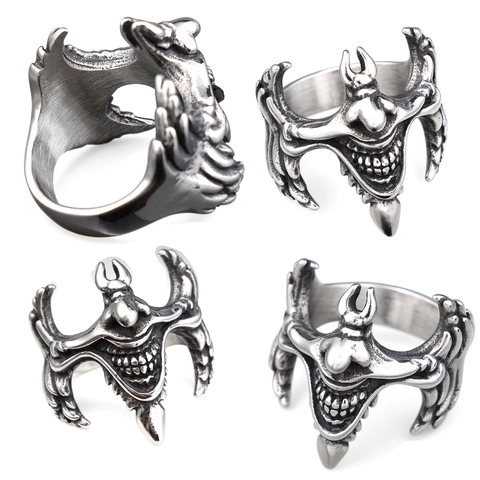 Anello Gotico Joker Diavolo Acciaio Inossidabile Retro Punk Rock Biker Gioielli Per Uomini E Donne Halloween Accessoire