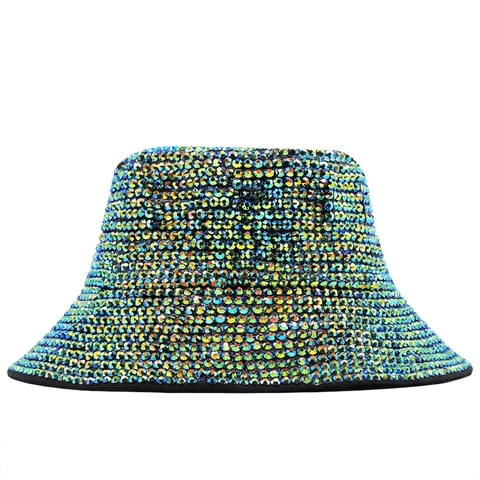 Handmade Rhinestone Cotton Bucket Hat Men Women Vintage British Jazz Top Hat Sparkling Party Sunshade Fisherman Hat