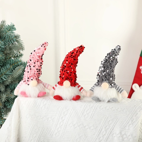 Weihnachtsgnom Plüschpuppe Paillettenhut LED Leuchtend Gesichtsloses Tomte Ornament Feiertagsdeko