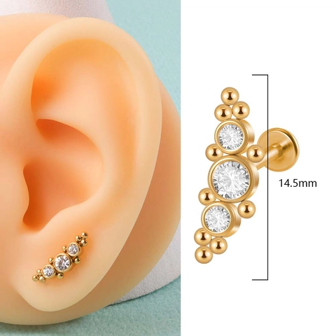 316L Stainless Steel Cubic Zirconia Labret Lip Stud Flat Back Ear Cartilage Piercing Geometric Crystal Cluster Jewelry