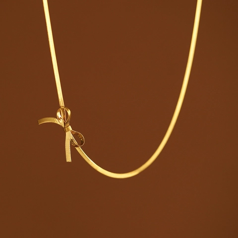 Collana Choker Con Fiocco Acciaio Al Titanio Placcato Oro PVD Catena A Serpente Minimalista Gioielli Eleganti Donna